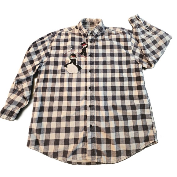 Lighthouse Apparel Tops - Lighthouse Apparel Women's Plaid Snowman Graphic Button Up Shirt Size Large